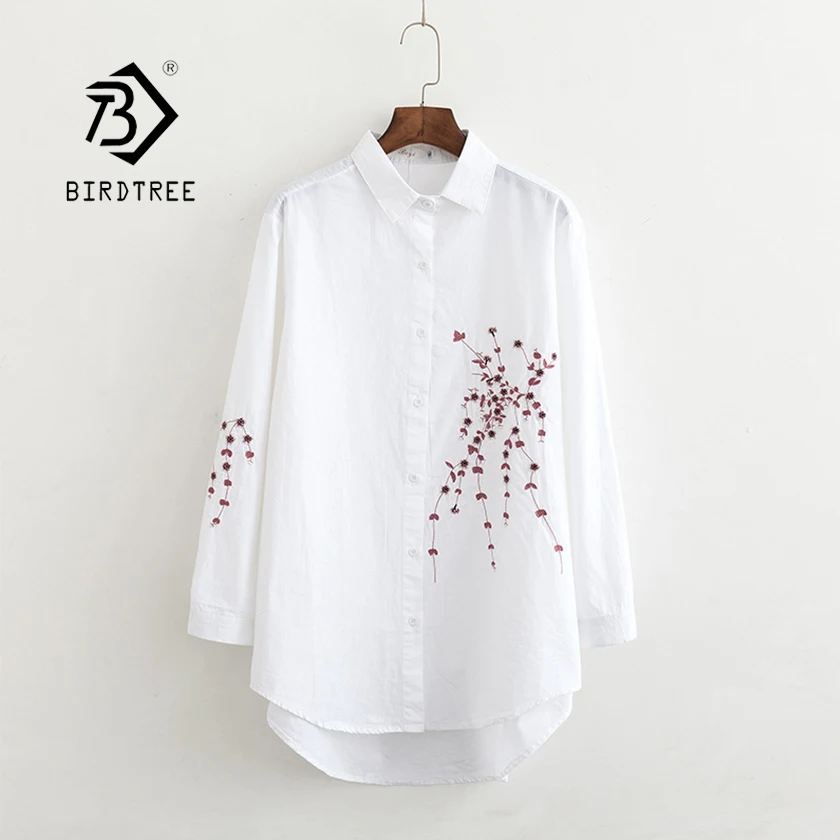 Новое поступление 2019 длинная белая блузка с цветочной вышивкой и цветком сливы