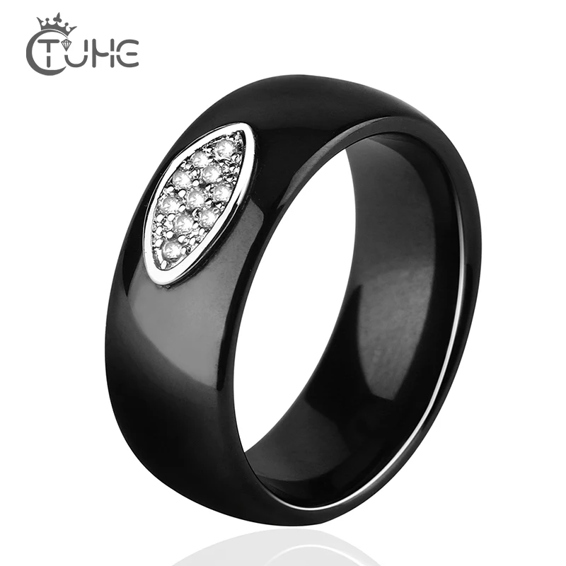 Женское керамическое кольцо с фианитом ширина 8 мм | Украшения и аксессуары