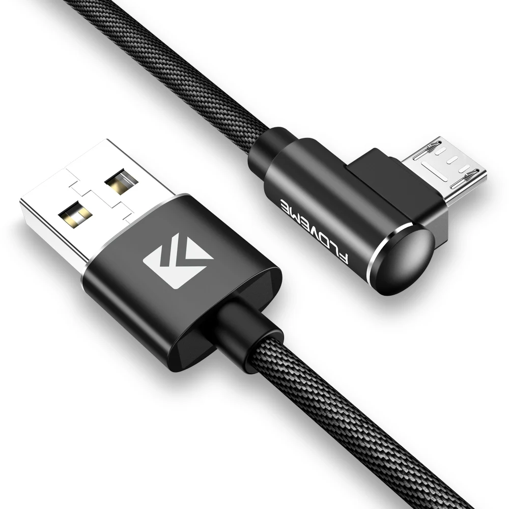 Black FLOVEME 90 градусов Micro USB кабель для Xiaomi Redmi 7 7A samsung кабель для передачи данных для мобильного телефона для samsung USB зарядное устройство зарядный кабель - Цвет: Black