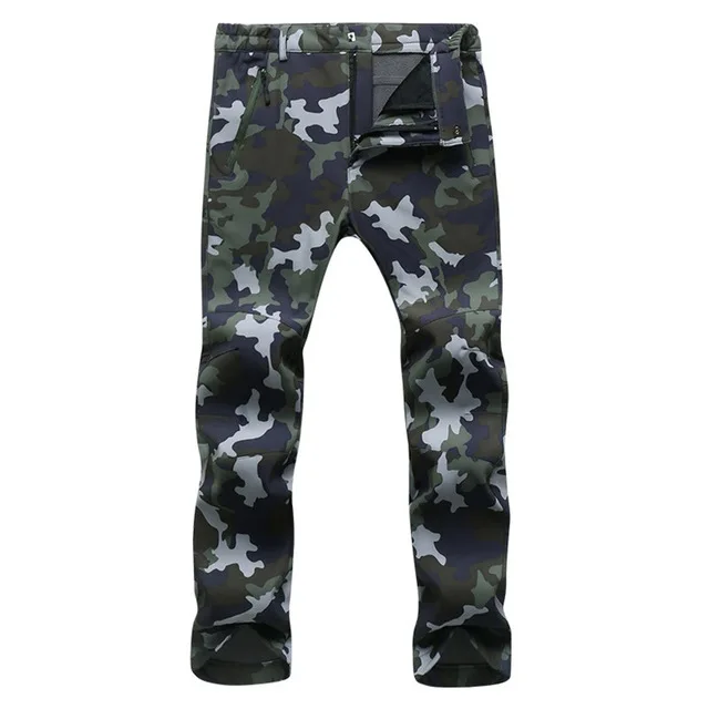 Camo Green Тактические Брюки карго Мужские Зимние флисовые эластичные водонепроницаемые брюки толстые теплые повседневные кожаные брюки акулы мужские s походные треккинговые брюки - Цвет: Camo Green
