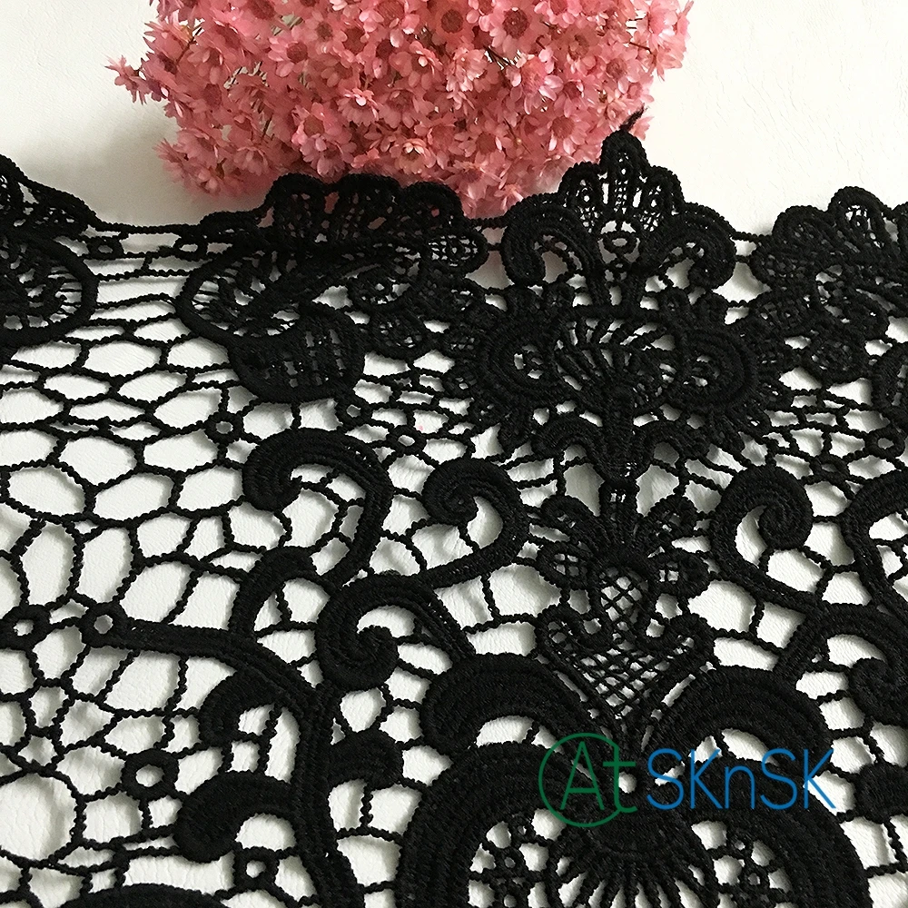 

300 Yards/lot 30CM Wide Black Flower Polyester Water Soluable Lace Fabric for Patch DIY Sewing Accessories DHL Shipping