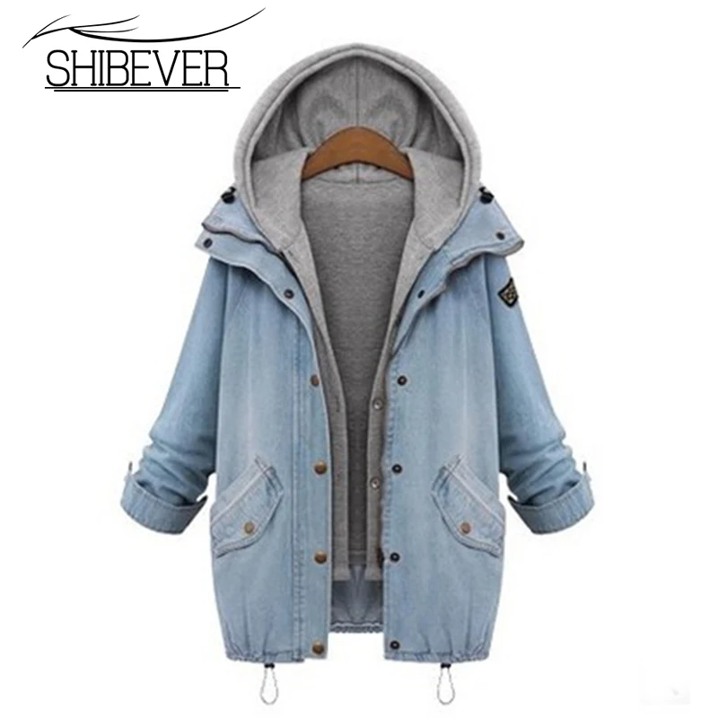 SHIBEVER Модные осенние зимние женские джинсовые куртки 2017 повседневные однотонные