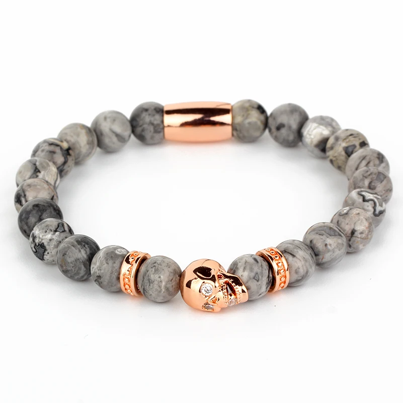 Skull Beads Bracelet New Women Charm Bracelets &amp Bangles Men Jewelry Gift Inlay Zircon White Gray Stone Pulseras BR058 | Украшения и