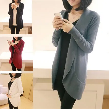 Женский тонкий свитер-пальто свободный длинный вязаный кардиган с