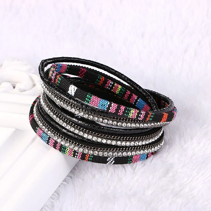 wrapped bracelets full crystal woven tassel bracelet multi-color selection of alloy beads magnetic button personalized jewelry | Украшения