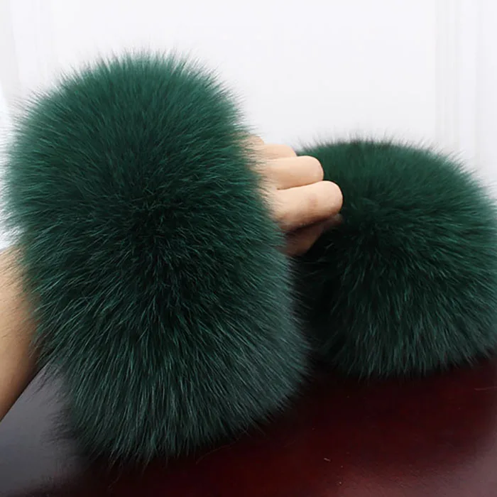 green 12cm Женские высококачественные манжеты из лисьего меха, теплые запястья, новые длинные манжеты из лисьего меха, теплые женские браслеты, браслет из натурального меха, перчатки - Цвет: green 12cm