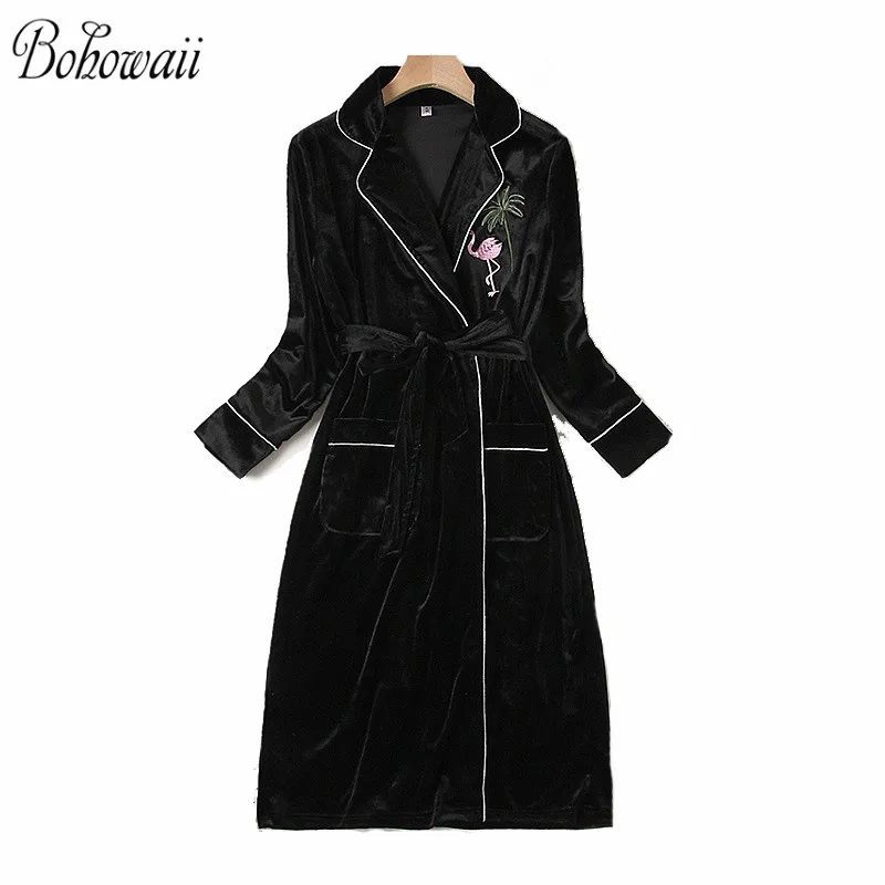 

BOHOWAII High Quality Bathrobe Winter Warm Flannel Dressing Gowns for Women Bath Robe Solid Color Szlafrok