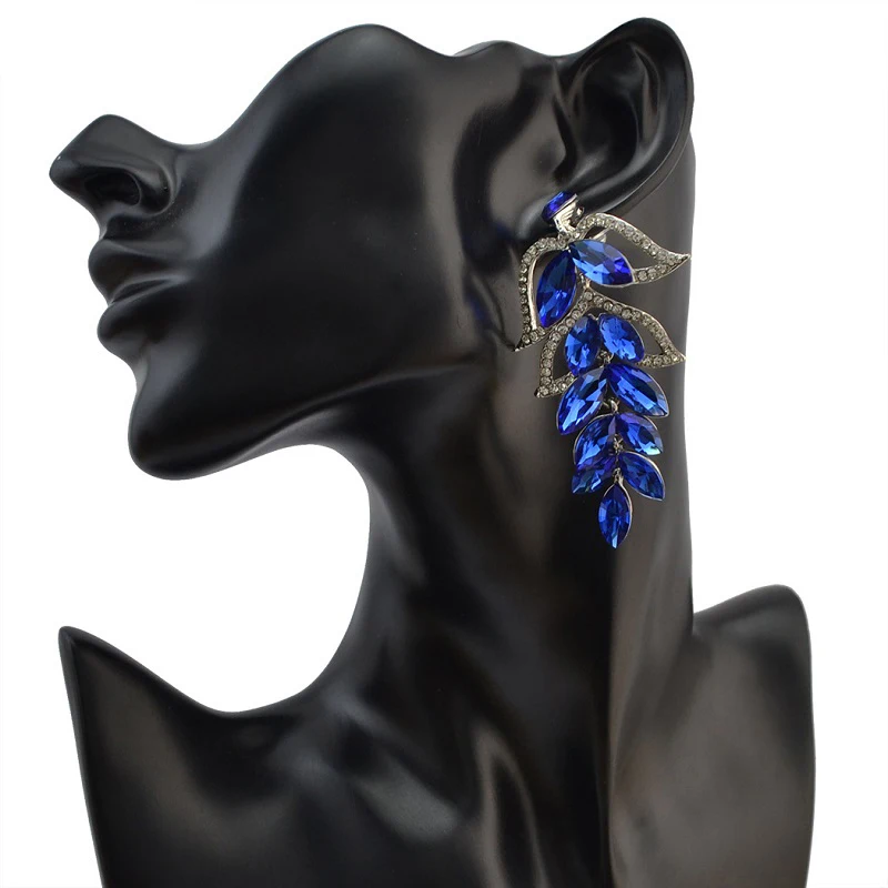 Женские Висячие серьги с голубым листом и кристаллами модные ювелирные изделия