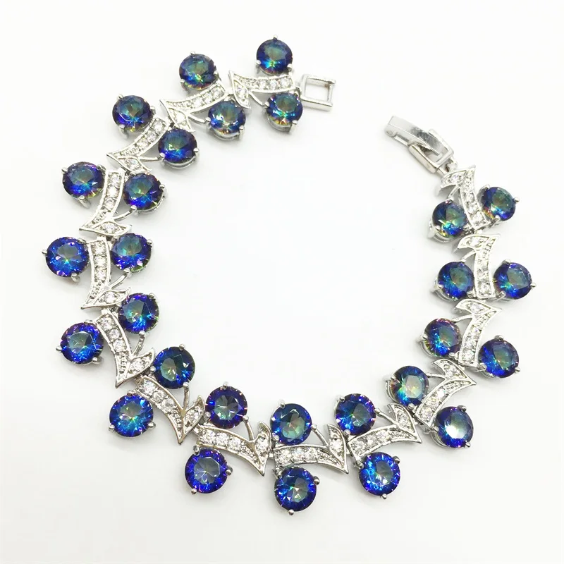 Синий Радужный мистический и Белый Серебряный браслет-цепочка 7 дюймов