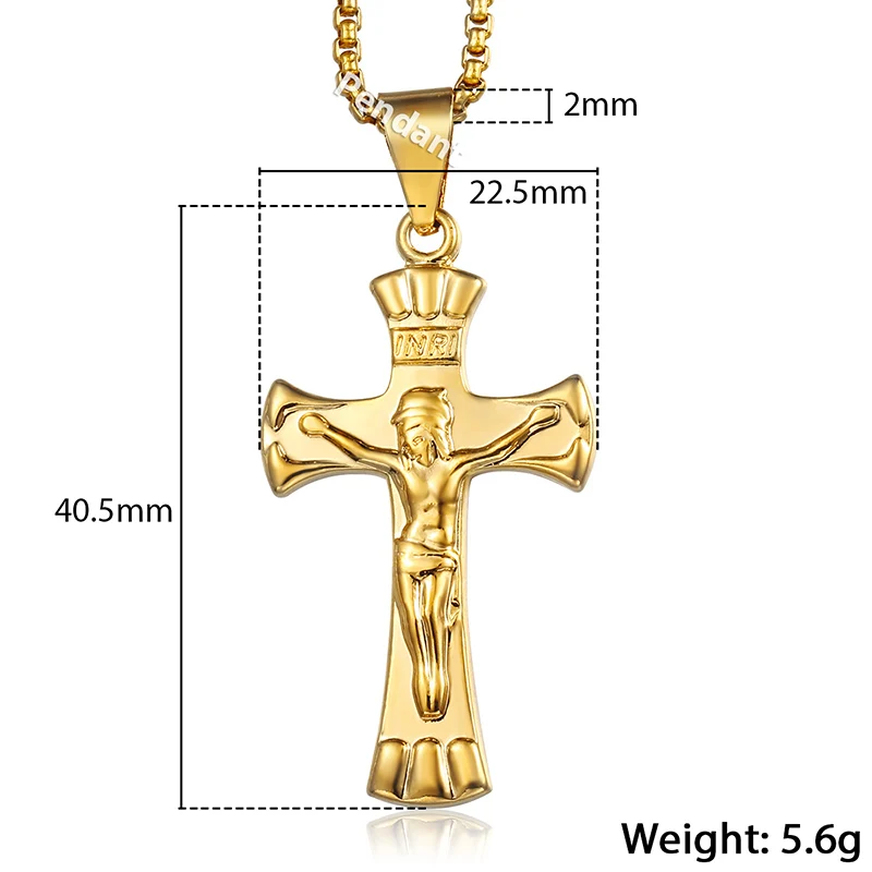 Trendsmax крест кулон для мужчин и женщин распятие INRI Jesus мужское золотое ожерелье с подвеской католическая женщина ювелирные изделия подарки KGP298A