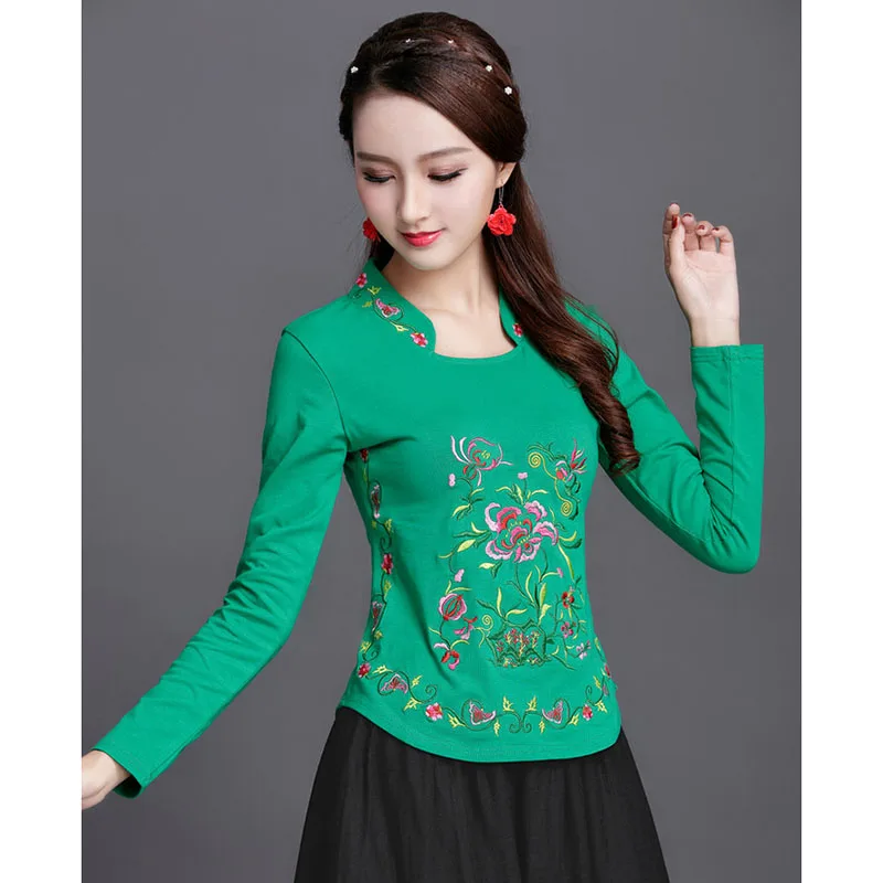 С вышивкой в китайском стиле бейсбола размера плюс Blusa Feminina Женские летние