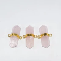 natural rose crystal quartz hexagonal connector for necklace 6 face column pink love stone pendant connector pendant femme 2019