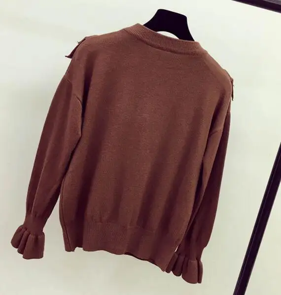 2017 Early Autumn New Women Sweet Pullovers O-neck Butterfly Sleeve Ruffles All-match Knit Sweaters | Женская одежда