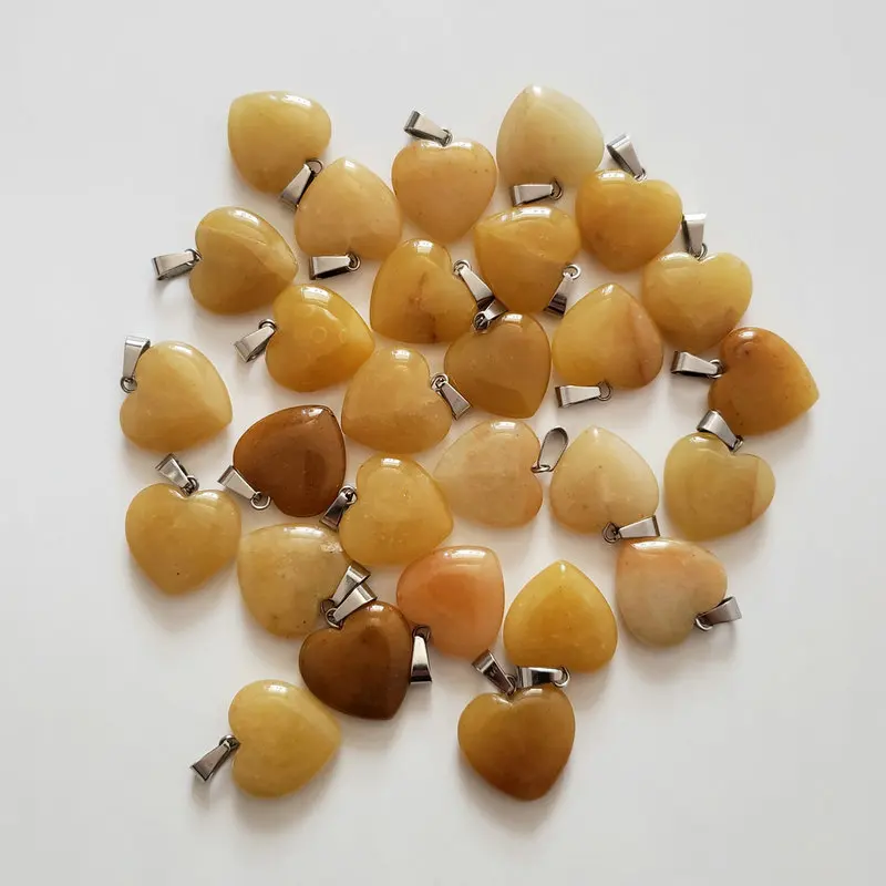 yellow jade 50 шт./лот хорошее качество ассорти Сердце Подвески из природного камня Подвески для изготовления ювелирных изделий 20 мм модный подарок - Окраска металла: yellow jade