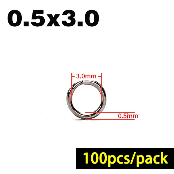 0.5x3.0 100pcs pack 100 шт рыболовные кольца из нержавеющей стали сплит кольца высокого качества усиленное твердое кольцо приманка соединительное кольцо для рыболовных аксессуаров - Цвет: 0.5x3.0 100pcs pack