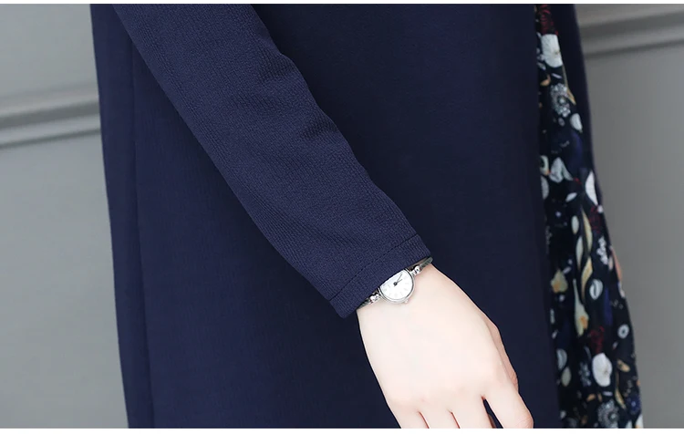 Женское платье с длинным рукавом круглым вырезом и пэчворком|Женские платья| |