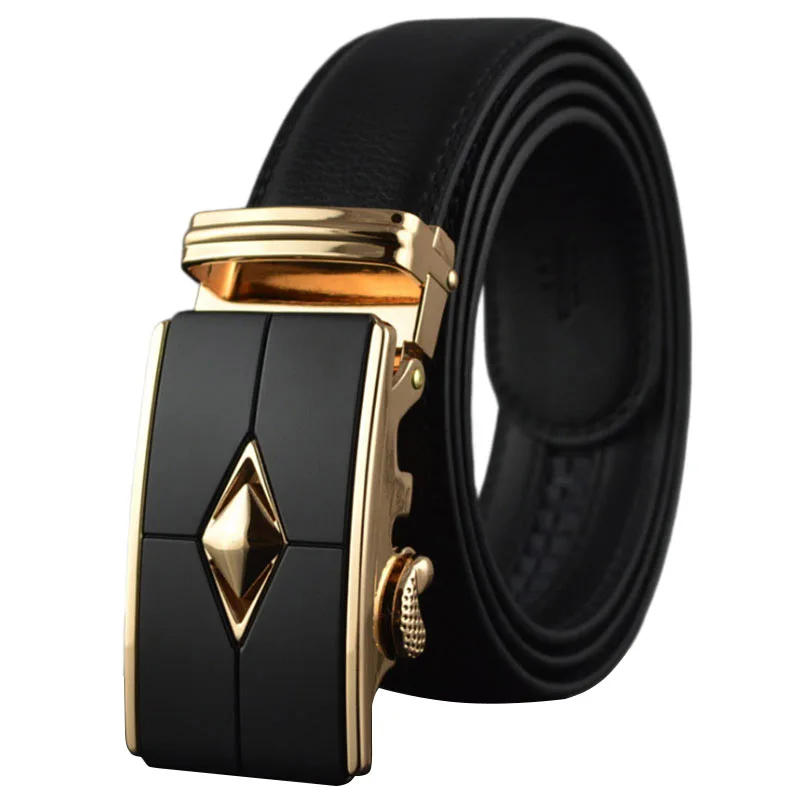 Золотой автоматический ремень с пряжкой мужской из натуральной кожи высокого