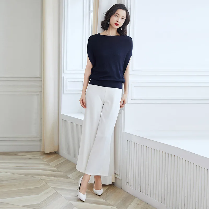 Женская трикотажная футболка с круглым вырезом и рукавами-крылышками летняя