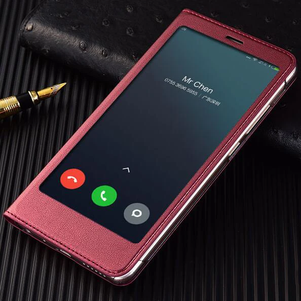 Красный Искусственная кожа xiaomi Mi A2 lite чехол xiaomi 6X redmi 6 pro Чехол Флип-кожаное окно фронтальная защита из легкоплавкого стекла смарт-чехол для телефона - Цвет: Красный