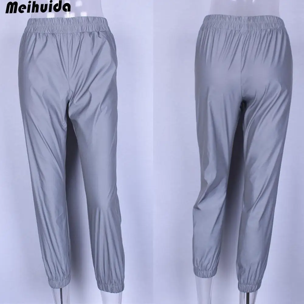 Новинка 2019 Женские Светоотражающие Брюки свободные брюки карго с высокой талией