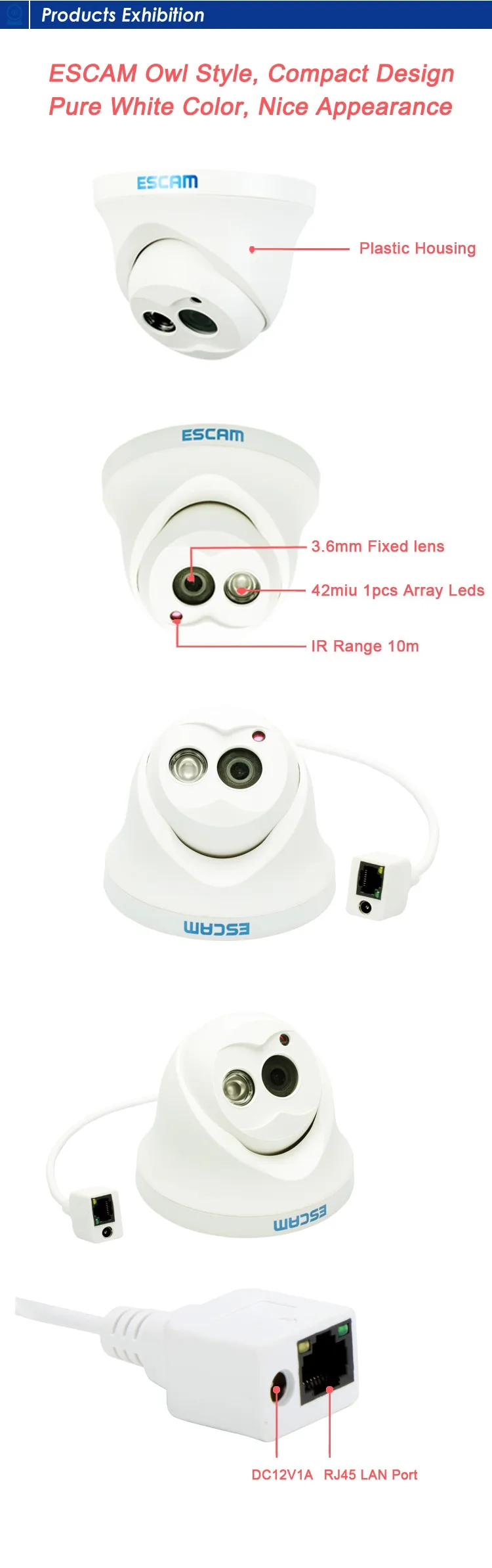 Escam Сова QD100 IP камера ночного видения Onvif 3,6 мм Лен HD 720P H.264 1/4 CMOS P2P мини камера ИК безопасности CCTV камера