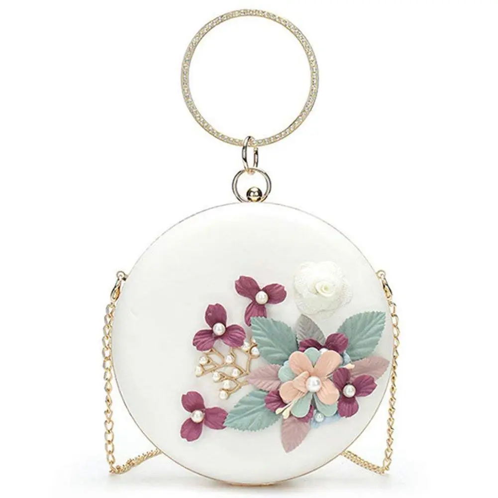 

2018 new fashion Round Banquet Party Bag With Hasp Lock Women Bag Day Clutches Ladies Wedding Hand Bag Tote Purse With 3D Flower
