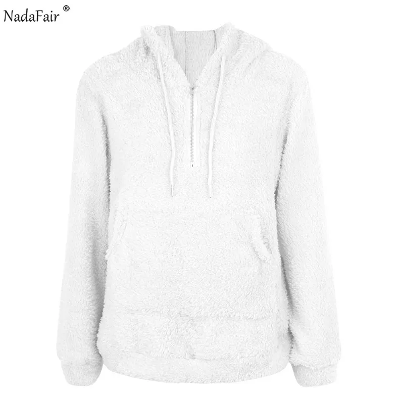 Nadafair толстовки с капюшоном из искусственной овчины женские повседневные флисовые меховые толстовки на молнии женские осенние зимние пуловеры с длинным рукавом Топы