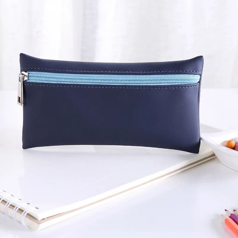 blue w Повседневная однотонная цветная косметика, сумка из искусственной кожи, для косметики, женская сумка-карандаш, Студенческая простая многофункциональная сумка для путешествий, косметичка - Цвет: blue w