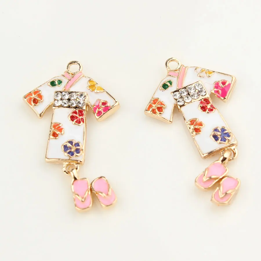 

MIni Order 10PCS/Lot Japan Kimono Cloth Pendant Charms DIY Jewelry Findings Bracelet Necklace Enamel Rhinestone Metal Charms