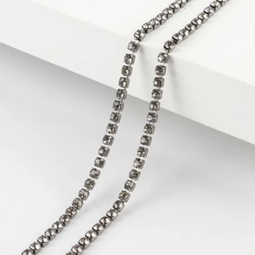 Black gray 23 Цвета, ширина 1 м, 2 мм, разноцветные стразы на цепочке, стеклянные хрустальные стразы для шитья, сделай сам, аксессуары для декора сумок - Цвет: Black gray
