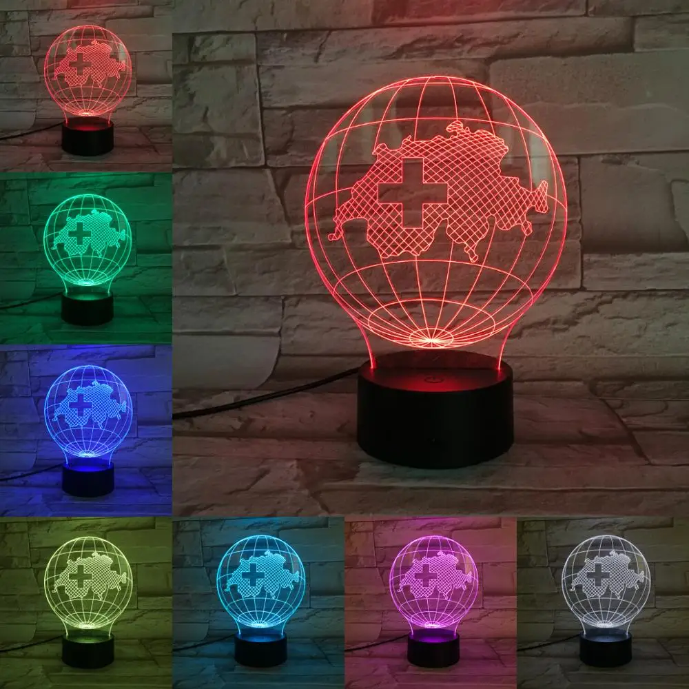 

Швейцарская карта земли, 3d-лампа, иллюзия, ночник, лампочка, разноцветная вспышка, выцветает, праздничный Швейцарский домашний декор, дизайн...