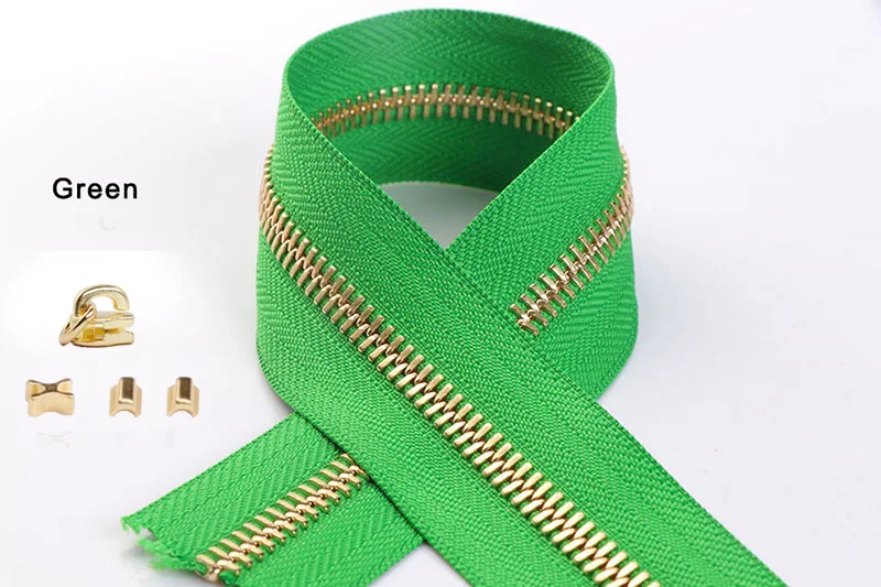 Green Новая(2 компл./упак.) 25 см#3/#5 YKK металлическая молния Медь зубы и нейлоновая ткань с d-образным кольцом для DIY Кожа Craft Аксессуары Япония/HK Сделано - Цвет: Green