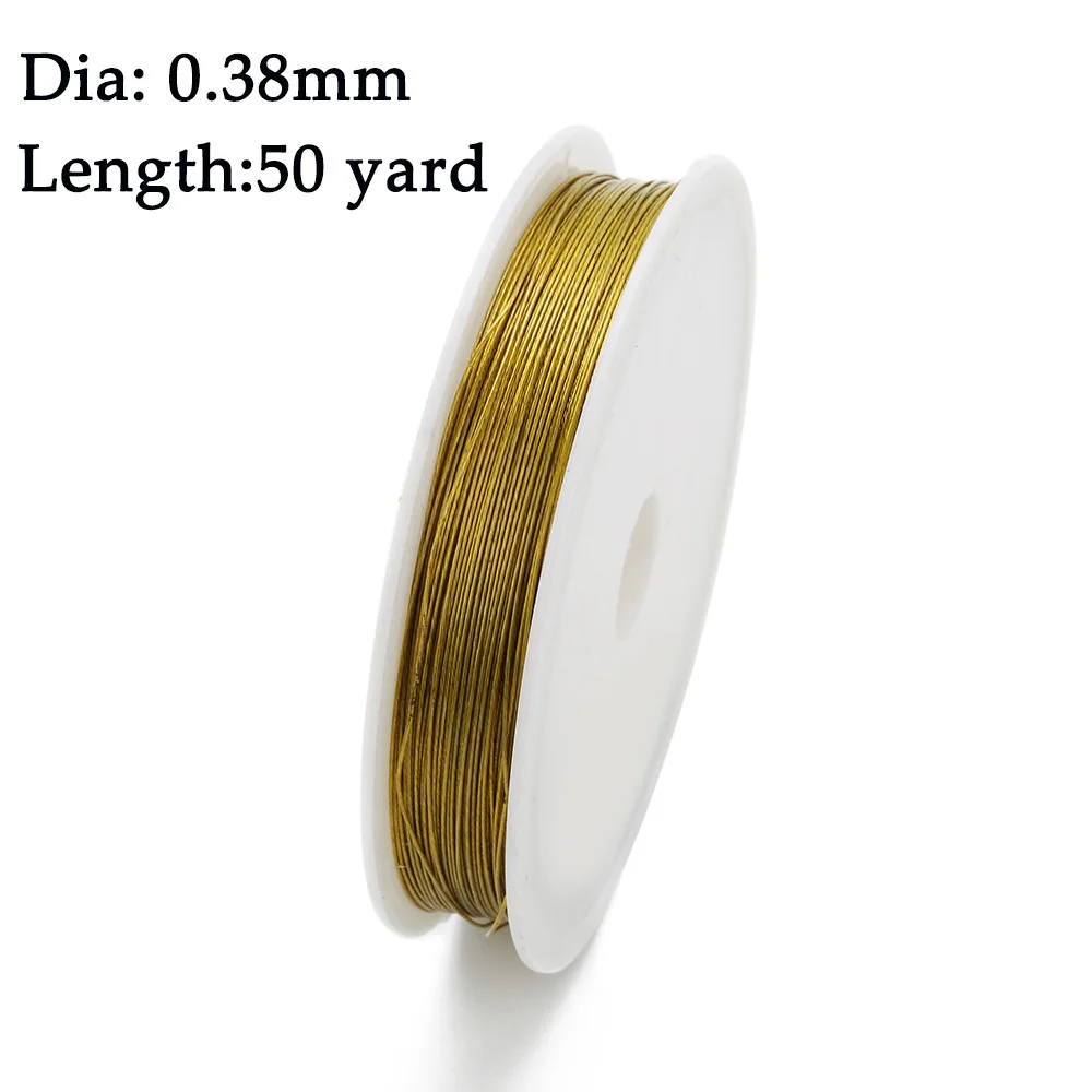 gold 0.38mm 1 рулон, 0,45 мм, 0,5 мм, 0,6 мм, проволока из нержавеющей стали, бисероплетение, серебряное, золотое, тигровый хвост, бисероплетение, веревка для рукоделия, Ювелирные компоненты - Цвет: gold 0.38mm