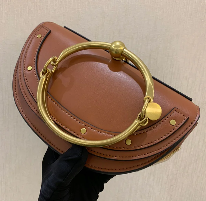 brown Роскошная женская сумка, брендовая сумка через плечо, винтажная сумка на плечо, Сумка с кольцом в виде полумесяца, модная кожаная сумочка, женская сумка - Цвет: brown