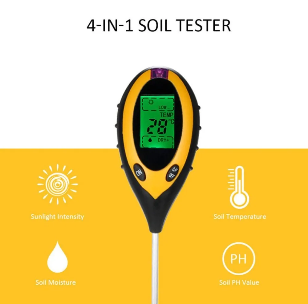4 In 1 LCD Digital Soil Meter PH Moisture Meters Detector Sunlight/Moisture/PH value/Temperature Tester For Garden Plant | Инструменты