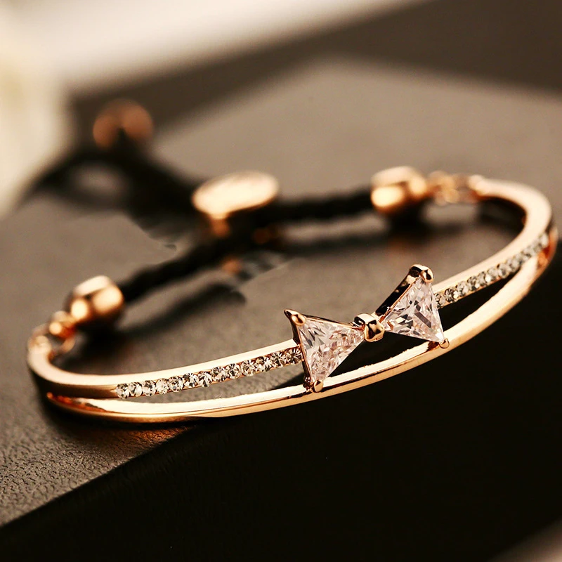 Женский Регулируемый браслет с фианитом цвет розового золота|adjustable bangle|bracelets &