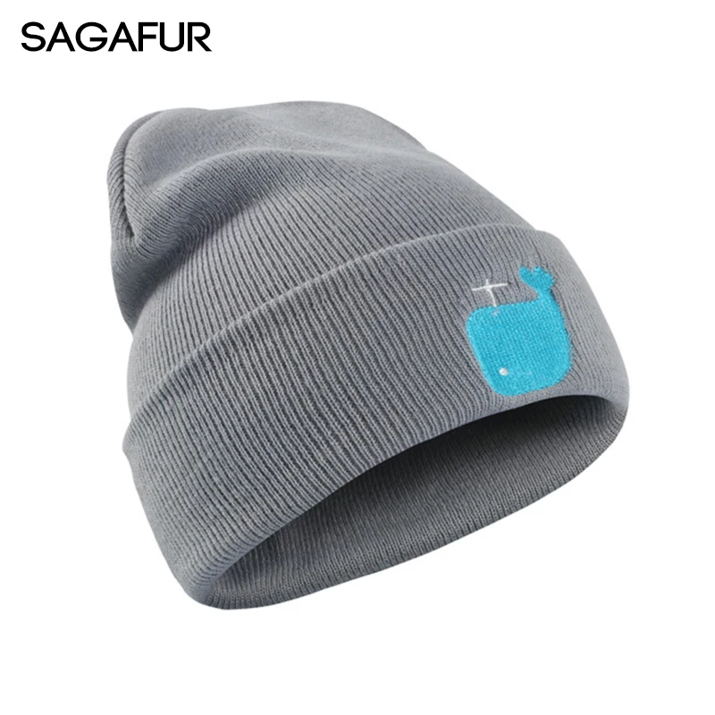 Шапка с напуском детские шапки милая вязаная шапка вышивкой китов женская зимняя