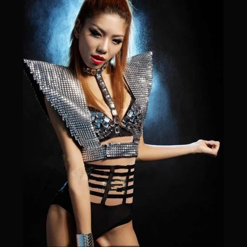 Vest Silver Sequins Ds Costumes Female Dj Sparkling Paragraph Armor Golden Style High Quality Singer Dancer Party | Тематическая