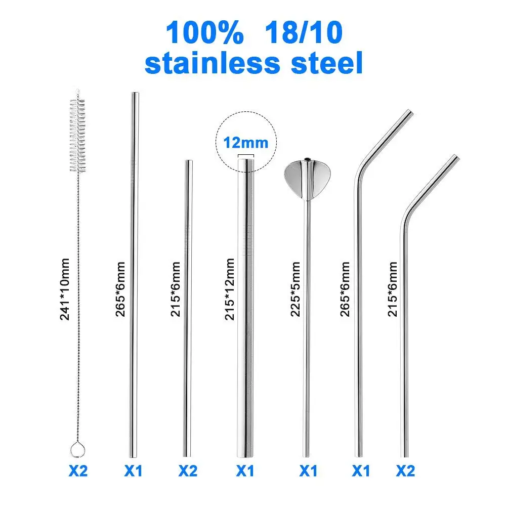 Набор из 10 многоразовые трубочки нержавеющей стали для молочных коктейлей и