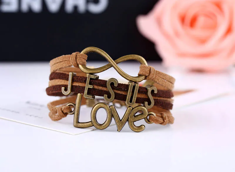 Ручной работы Бесконечность DIY любовь очарование Иисуса Кожаный Плетеный