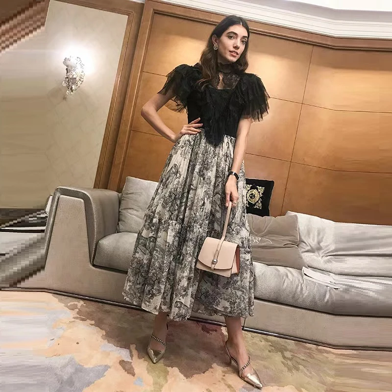 2019 летнее модное женское винтажное платье с цветочным принтом платья в стиле