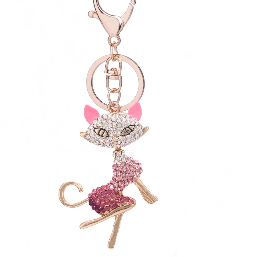 Fashion Trinket Creative Crystal Coquettish Fox Car Key Chain Ring Holder llaveros Charm Women Casual Bag Accessories Gift R128 | Украшения