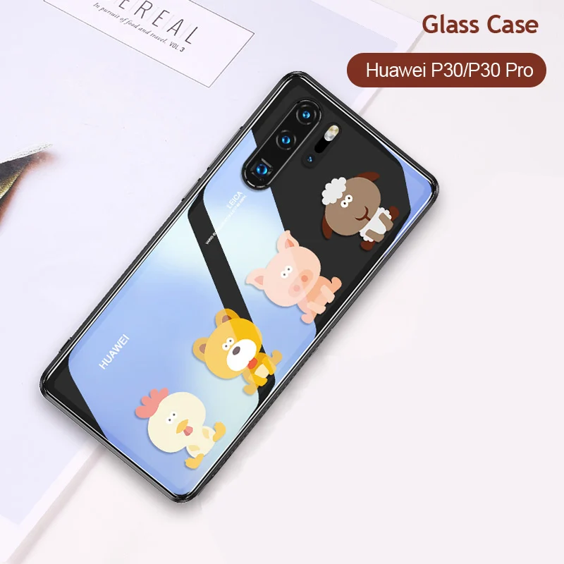 dongwunongchang Для huawei p30 P30 Pro стеклянный чехол роскошный модный закаленный милый мультяшный прозрачный стеклянный силиконовый каркас жесткий чехол для huawei p30 pro - Цвет: dongwunongchang