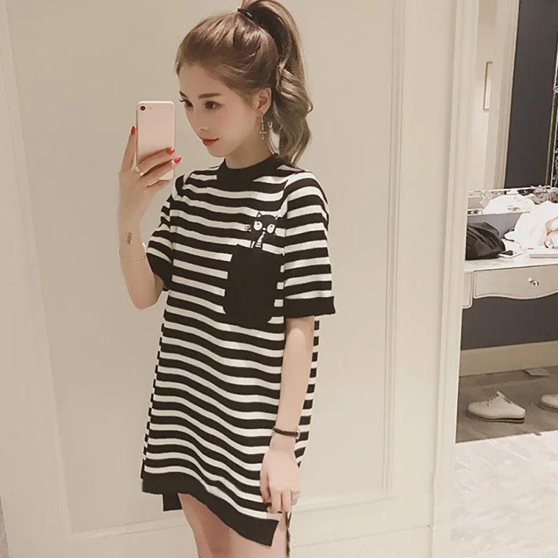 Женское свободное асимметричное Полосатое мини-платье с принтом Повседневное