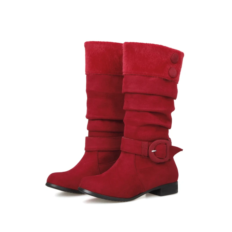 2015 Новая зимняя женская обувь большой размер 30-52 Пряжка украшения твердые flock +