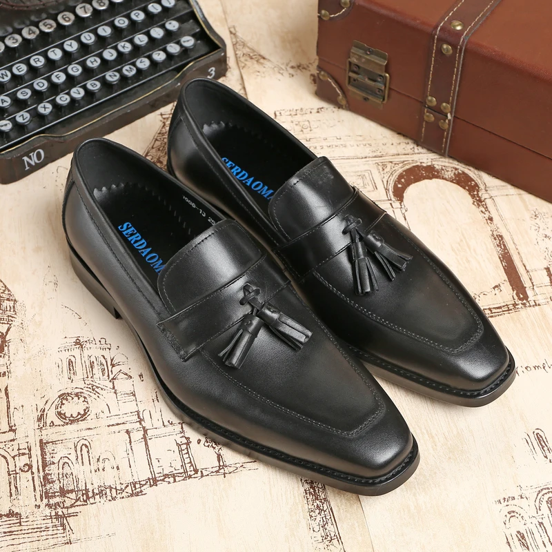 Fashion Black / Tan Tassel Loafers Wedding Shoes Mens Dress Genuine Leather Groom Boys Prom | Обувь