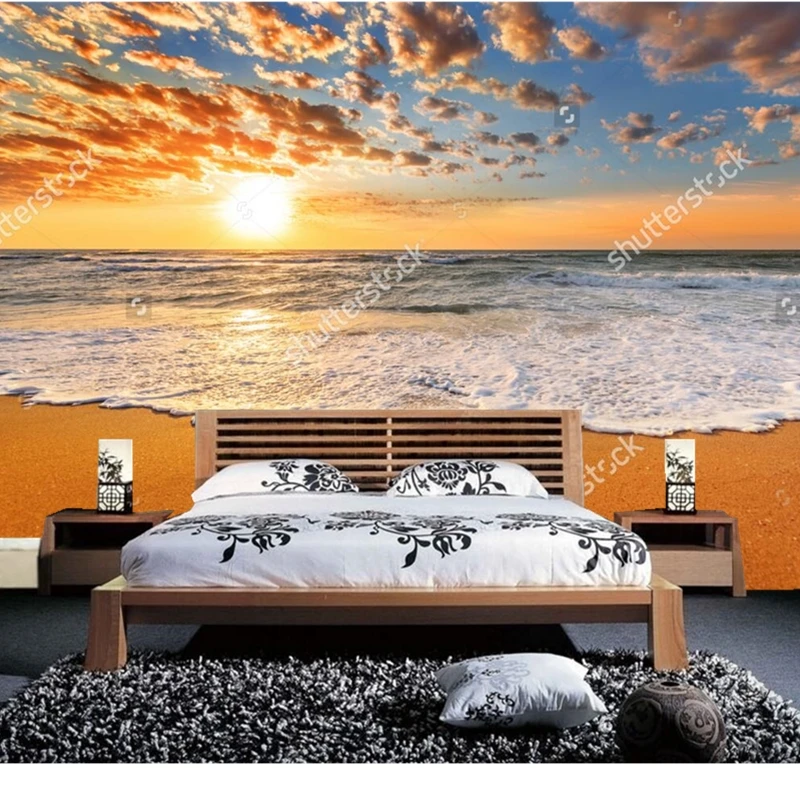 Природные пейзажи обои красочные океан пляж восход солнца 3D фотообои для