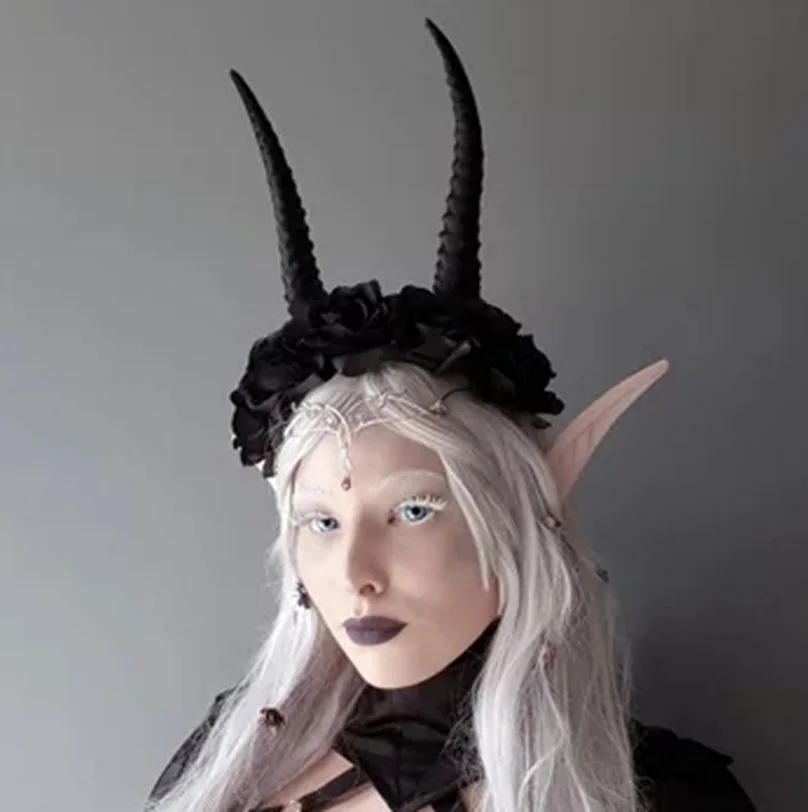 Косплей Черная роза Темный Рог ведьмы волшебный Cos рог повязка на голову Хэллоуин