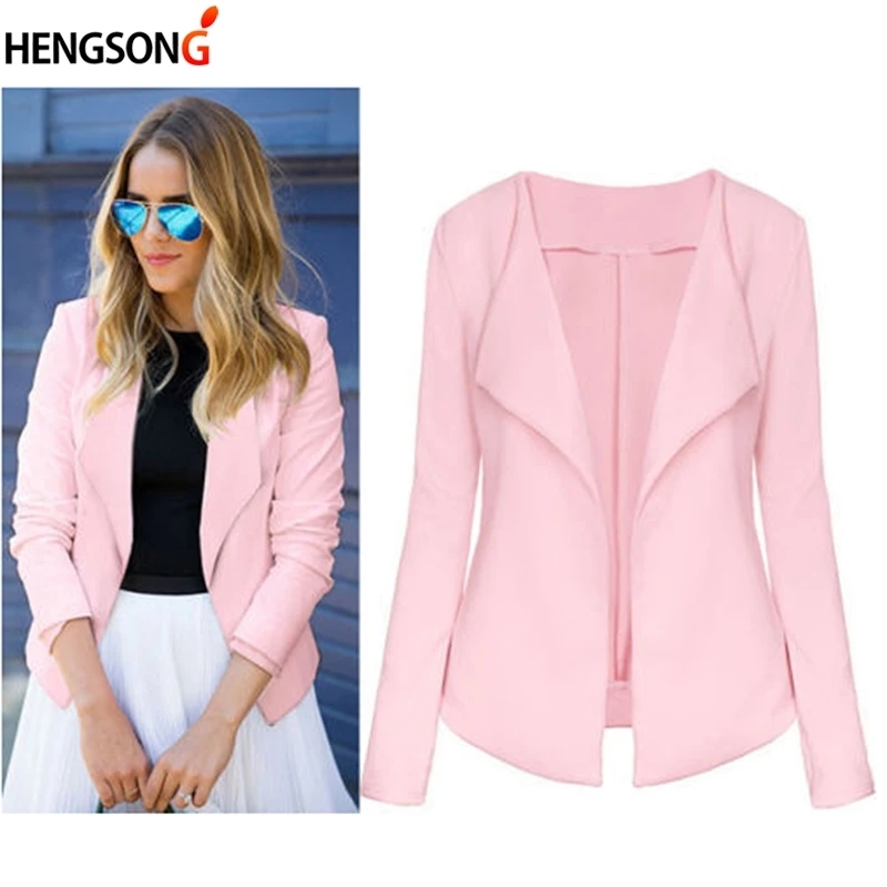 Женский офисный Блейзер розовый и черный Тонкий с треугольным вырезом|Женские