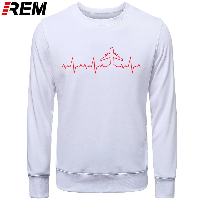 REM Heartbeat Пилот самолета забавные мужские толстовки с принтом длинный рукав хлопок Пилот самолета мужская одежда рубашки, толстовки, свитшоты - Цвет: WHITE RED